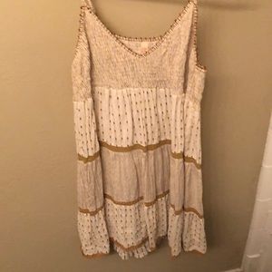 Anthropologie white and gold babydoll dress